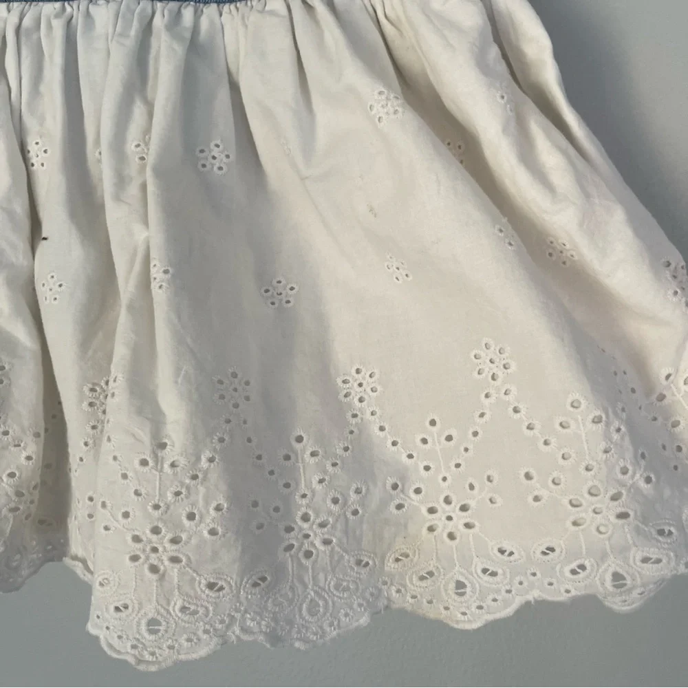 Oshkosh BGosh Jumper Dress Girls 3T Blue White Eyelet Denim Casual Play Party